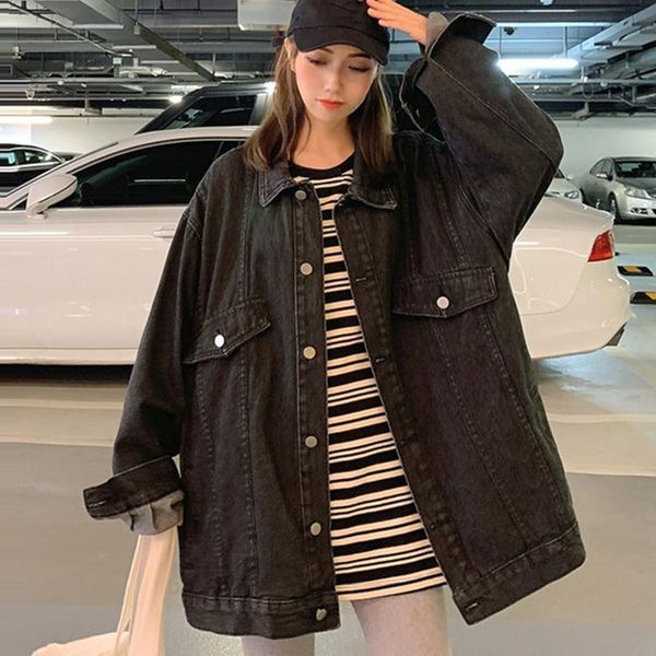 women's jackets black jean jacket 2021 autumn women korean turn-down collar long sleeve baggy denim woman vintage blue coat big size, Black;brown
women's jackets black jean jacket 2021 autumn women korean turn-down collar long sleeve baggy denim woman vintage blue coat big size, Black;brown