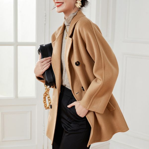 women's cashmere wool coat turn down collar long sleeves lace up waist single breasted fashion outerwear winter coats with belt, Black
women's cashmere wool coat turn down collar long sleeves lace up waist single breasted fashion outerwear winter coats with belt, Black