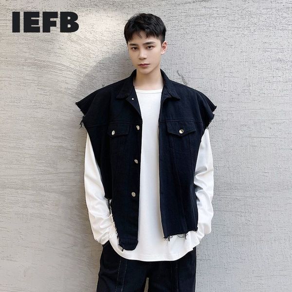 iefb men's causal black vest spring summer cool sleeveless raw eddes jeans waistcoat single breast 9y6181 210524, Black;white
iefb men's causal black vest spring summer cool sleeveless raw eddes jeans waistcoat single breast 9y6181 210524, Black;white