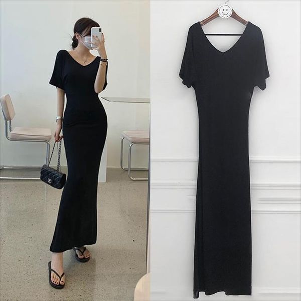 tight black v neck womens dresses short sleeve modal cotton ankle length casual retro grey wrap hip wild basic vestidos, Black;gray
tight black v neck womens dresses short sleeve modal cotton ankle length casual retro grey wrap hip wild basic vestidos, Black;gray