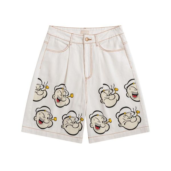 women's jeans denim shorts classic vintage high waist wide leg white cartoon print ladies preppy style, Blue
women's jeans denim shorts classic vintage high waist wide leg white cartoon print ladies preppy style, Blue