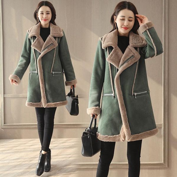 women's leather & faux women fur coat winter korean fashion full sleeve jackets loose turn-down collar zipper long lugentolo, Black
women's leather & faux women fur coat winter korean fashion full sleeve jackets loose turn-down collar zipper long lugentolo, Black