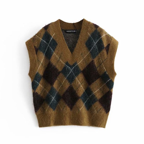 autumn female british college style retro loose rhombus plaid v-neck knitted sleeveless women vest 210520, Black;white
autumn female british college style retro loose rhombus plaid v-neck knitted sleeveless women vest 210520, Black;white