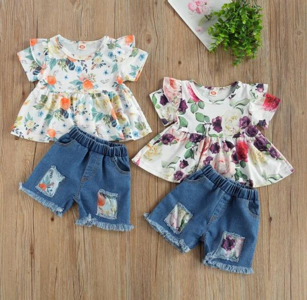 clothing sets summer girl kids set flower print flying sleeve shirt denim shorts two-piece suit children's, White
clothing sets summer girl kids set flower print flying sleeve shirt denim shorts two-piece suit children's, White