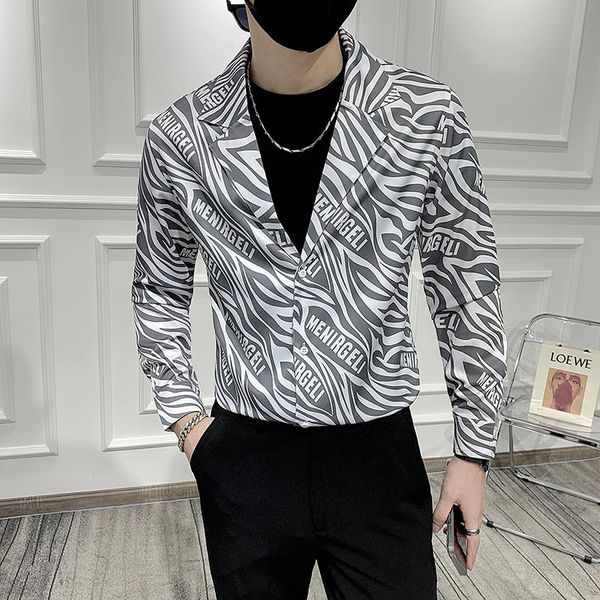 men's casual shirts autumn high-end sense of ruffian handsome zebra print long-sleeved shirt trend korean style slim stylist, White;black
men's casual shirts autumn high-end sense of ruffian handsome zebra print long-sleeved shirt trend korean style slim stylist, White;black