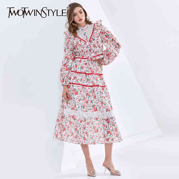 twotwinstyle hit color print sets for women stand collar long sleeve high waist patchwork lace elegant set female fashion 210517, White
twotwinstyle hit color print sets for women stand collar long sleeve high waist patchwork lace elegant set female fashion 210517, White