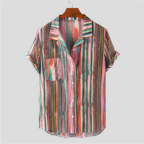dresses summer youth cotton stripe blue trend slim fit men's casual stand collar shirt, White;black