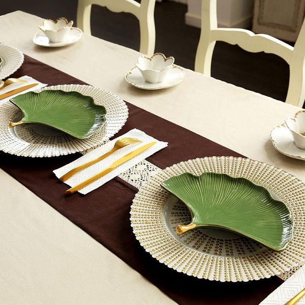 storage bottles & jars green gingko leaf ceramic plate dessert decoration dinner dish soup rice plat