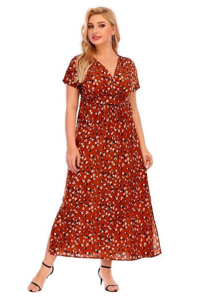 bofute women's floral dress v-neck split long skirt sq0162, Black