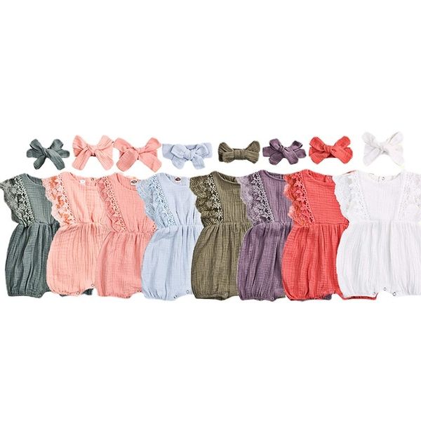 newborn infant baby girls romper + headband lace ruffles bowknot linen muslin baby rompers playsuit jumpsuit clothes, Blue 
newborn infant baby girls romper + headband lace ruffles bowknot linen muslin baby rompers playsuit jumpsuit clothes, Blue