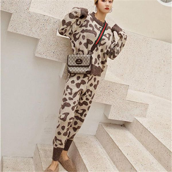 women's knits & tees knitted suit women spring autumn leopard print pullover blouse + elastic waist pants loose fashion commuter two-pi, White
women's knits & tees knitted suit women spring autumn leopard print pullover blouse + elastic waist pants loose fashion commuter two-pi, White