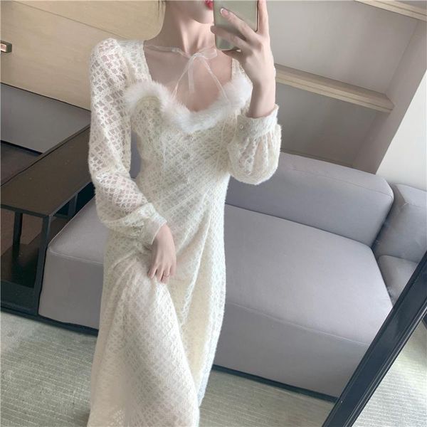 dress in winter 2021 spring lace long style square collar thick warm dresses french retro sleeve casual, Black;gray
dress in winter 2021 spring lace long style square collar thick warm dresses french retro sleeve casual, Black;gray
