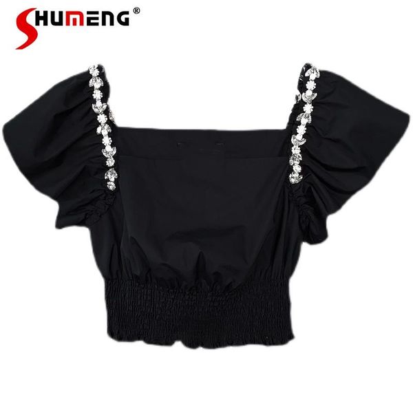 women's blouses & shirts 2021 summer ladies exquisite rhinestone shiny black short shirt female fashion elegant slimming waist puff sle, White
women's blouses & shirts 2021 summer ladies exquisite rhinestone shiny black short shirt female fashion elegant slimming waist puff sle, White