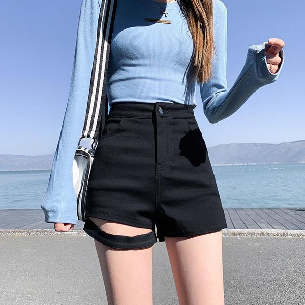 women's shorts denim summer thin 2021 black high waist a-line pants show elastic short women biker, White;black
women's shorts denim summer thin 2021 black high waist a-line pants show elastic short women biker, White;black