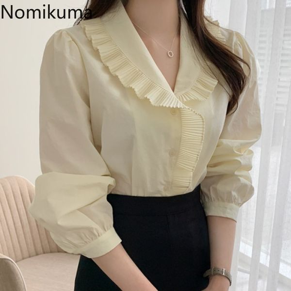 nomikuma fashion notched collar pleated ruffle blouse shirt causal long sleeve women spring new blusas mujer 6g181 210427, White
nomikuma fashion notched collar pleated ruffle blouse shirt causal long sleeve women spring new blusas mujer 6g181 210427, White