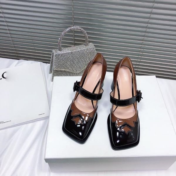 with autumn fashion shoes for women mary jane color matching thick heel breathable square toe high dress, Black
with autumn fashion shoes for women mary jane color matching thick heel breathable square toe high dress, Black