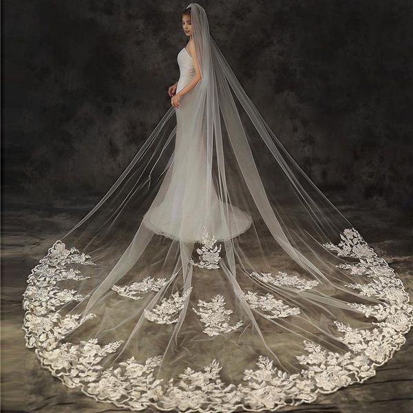 bridal veils white wedding long lace edge flower appliqued cathedral length veil with comb 3meters velo de novia, Black
bridal veils white wedding long lace edge flower appliqued cathedral length veil with comb 3meters velo de novia, Black