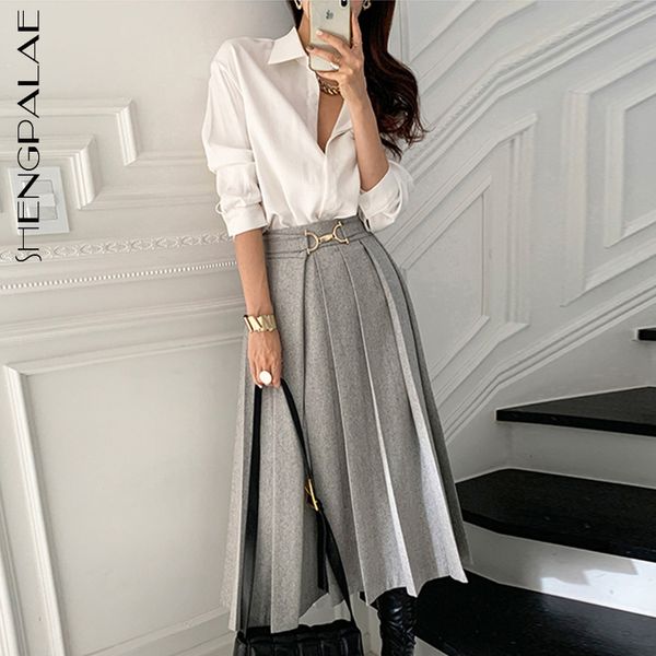 two piece dress lapel loose long sleeve shirt + high waist ring button woolen pleated skirt sets for women in spring 5a1307 as0b, White
two piece dress lapel loose long sleeve shirt + high waist ring button woolen pleated skirt sets for women in spring 5a1307 as0b, White