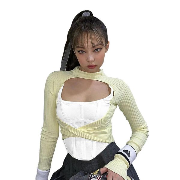 women's t-shirt hollow knit pullover shirt vest 2 pieces set women full sleeve turtleneck skinny yellow t streetwear female ld1979, White
women's t-shirt hollow knit pullover shirt vest 2 pieces set women full sleeve turtleneck skinny yellow t streetwear female ld1979, White