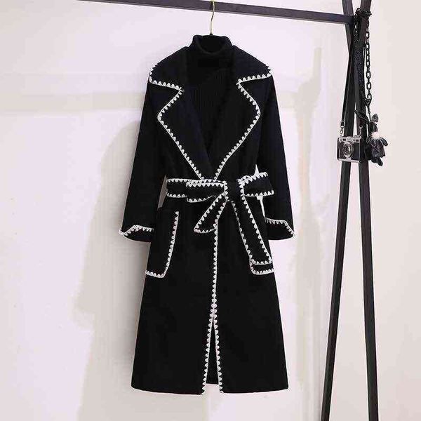 wool blend long coats for women vintage plus size 4xl lapel slim coats with belts oversize korean style elegant outwear 211118, Black
wool blend long coats for women vintage plus size 4xl lapel slim coats with belts oversize korean style elegant outwear 211118, Black