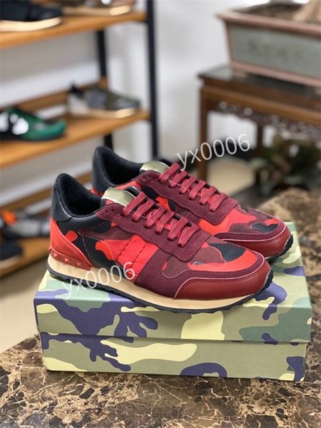 2021 designer camouflage sneaker womens mens rivet shoes studded flats mesh camo suede leather casual trainers xg210705, Red;white
2021 designer camouflage sneaker womens mens rivet shoes studded flats mesh camo suede leather casual trainers xg210705, Red;white
