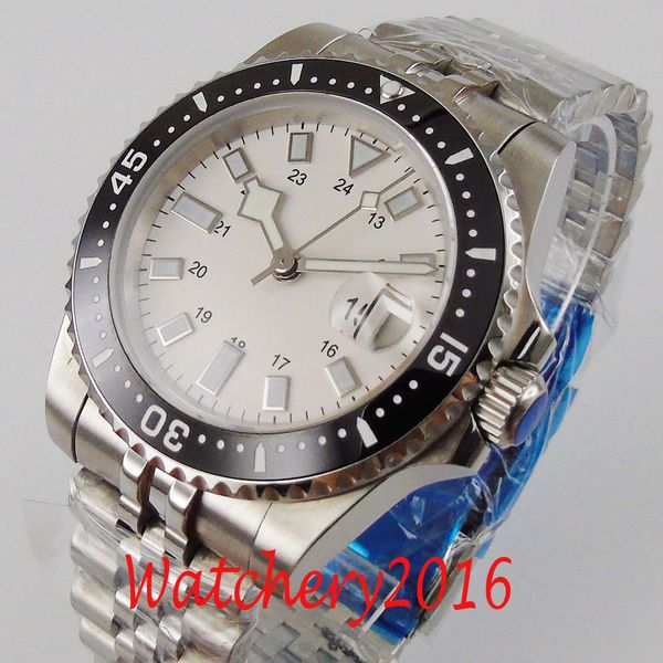 40mm sterile white plate ceramic tablecloth sapphire glass date miyota 8215 automatic clockwork men's watch, Slivery;brown
40mm sterile white plate ceramic tablecloth sapphire glass date miyota 8215 automatic clockwork men's watch, Slivery;brown