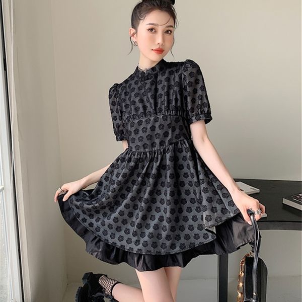 casual dresses puff sleeve floral black mini cheongsam women summer short a line vintage 2021 trend fashion 509p, Black;gray
casual dresses puff sleeve floral black mini cheongsam women summer short a line vintage 2021 trend fashion 509p, Black;gray