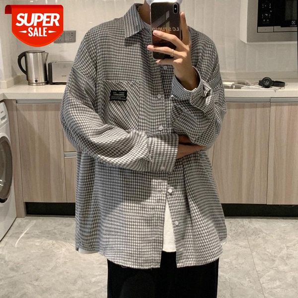 21 autumn port style retro small fresh houndstooth shirt men's korean loose #gc7y, White;black
21 autumn port style retro small fresh houndstooth shirt men's korean loose #gc7y, White;black