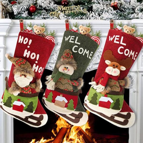 christmas decorations 1pcs stockings socks with snowman santa elk printing xmas candy gift bag fireplace tree decoration year
christmas decorations 1pcs stockings socks with snowman santa elk printing xmas candy gift bag fireplace tree decoration year