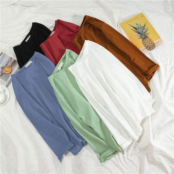 women's t-shirt women long sleeve pure candy color loose simple all-match casual korean style womens autumn trendy female clothing, White
women's t-shirt women long sleeve pure candy color loose simple all-match casual korean style womens autumn trendy female clothing, White
