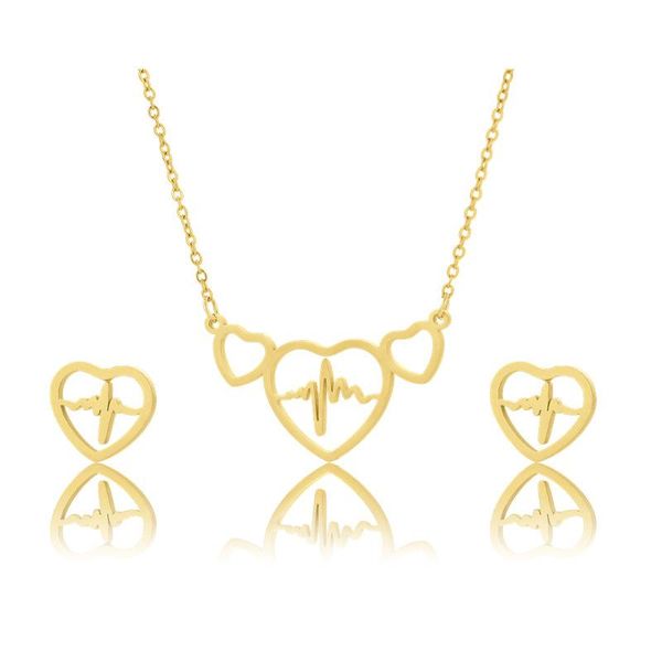 stainless steel three connect open hearts ecg heartbeat cardiogram pendant chain necklace sets choker for women jewelry necklaces, Silver
stainless steel three connect open hearts ecg heartbeat cardiogram pendant chain necklace sets choker for women jewelry necklaces, Silver