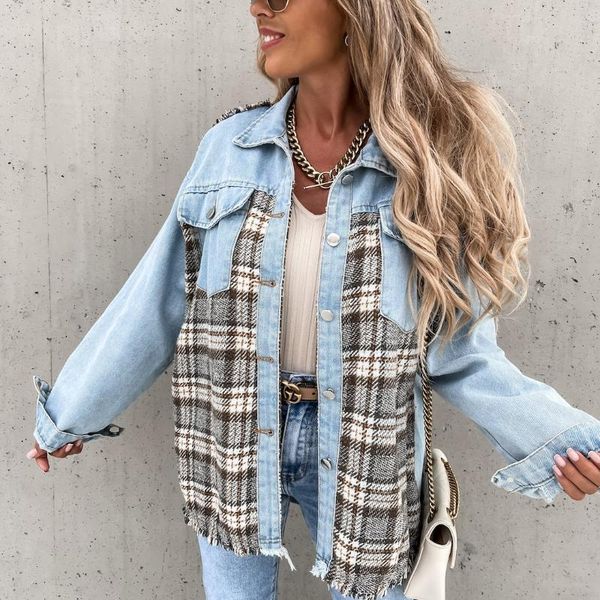 women's jackets women clothing vintage plaid denim patchwork loose jacket autumn winter long sleeve y2k outerwear casual ladies coats, Black;brown
women's jackets women clothing vintage plaid denim patchwork loose jacket autumn winter long sleeve y2k outerwear casual ladies coats, Black;brown