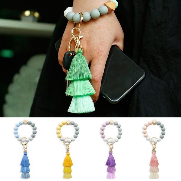 bangle 2021 fashion silicone beaded wristlet keychain bracelet for women girl round tassel key ring chain jewelry accessories, Black
bangle 2021 fashion silicone beaded wristlet keychain bracelet for women girl round tassel key ring chain jewelry accessories, Black