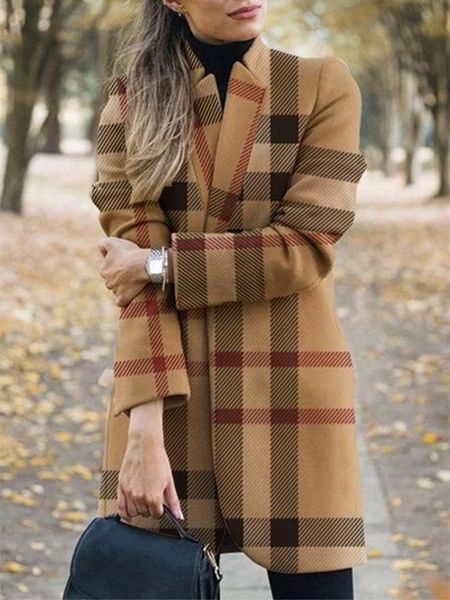 women's wool & blends zoulv 2021 winter clothing casual commuting warm long-sleeved plaid stand collar mid-length coat printed woolen, Black
women's wool & blends zoulv 2021 winter clothing casual commuting warm long-sleeved plaid stand collar mid-length coat printed woolen, Black