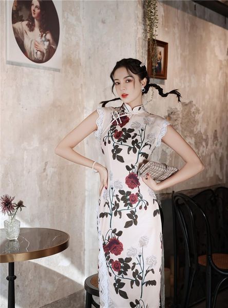 ethnic clothing lace patchwork sleeveless slim cheongsams side split elegant satin qipao print classic chinese dress formal party gown, Red
ethnic clothing lace patchwork sleeveless slim cheongsams side split elegant satin qipao print classic chinese dress formal party gown, Red