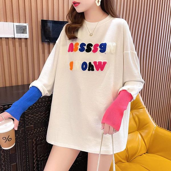 women's t-shirt 2021 autumn korean version velvet towel embroidered slim long sleeve loose o-neck casual, White
women's t-shirt 2021 autumn korean version velvet towel embroidered slim long sleeve loose o-neck casual, White