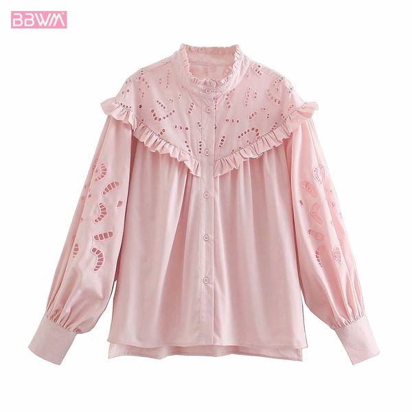 fashion loose stand collar long sleeves t-shirt vintage frilled hollow embroidery solid color single-breasted chic female 210507, White
fashion loose stand collar long sleeves t-shirt vintage frilled hollow embroidery solid color single-breasted chic female 210507, White