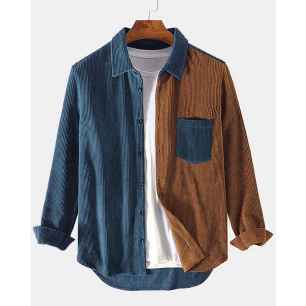 men's casual shirts 2021 autumn corduroy shirt for mens patchwork jacket contrast color lapel long sleeve with pocket, White;black
men's casual shirts 2021 autumn corduroy shirt for mens patchwork jacket contrast color lapel long sleeve with pocket, White;black