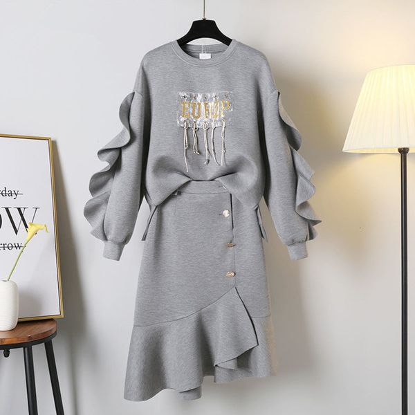 two piece dress fall training assemblies with ruffles, plus size, long sleeve, pullover, sweatshirt and skirts, irregular, casual, set of tw, White
two piece dress fall training assemblies with ruffles, plus size, long sleeve, pullover, sweatshirt and skirts, irregular, casual, set of tw, White
