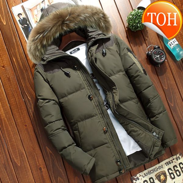 down winter men's thick hooded jacket casual mens solid color white duck coat with fur collar male warm zipper outwear top, Black
down winter men's thick hooded jacket casual mens solid color white duck coat with fur collar male warm zipper outwear top, Black