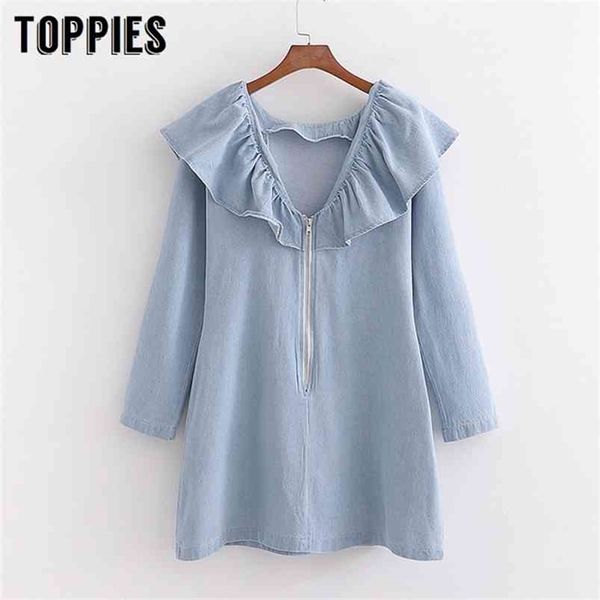 vintage denim dress women long sleeve ruffles mini summer zipper v-neck vestidos mujer 210421, Black;gray
vintage denim dress women long sleeve ruffles mini summer zipper v-neck vestidos mujer 210421, Black;gray