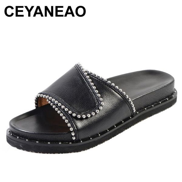 slippers ceyaneaorivet designer platform shoes with summer beads flat slip-on heel forwomen studs genuine leather sneakerse156, Black
slippers ceyaneaorivet designer platform shoes with summer beads flat slip-on heel forwomen studs genuine leather sneakerse156, Black