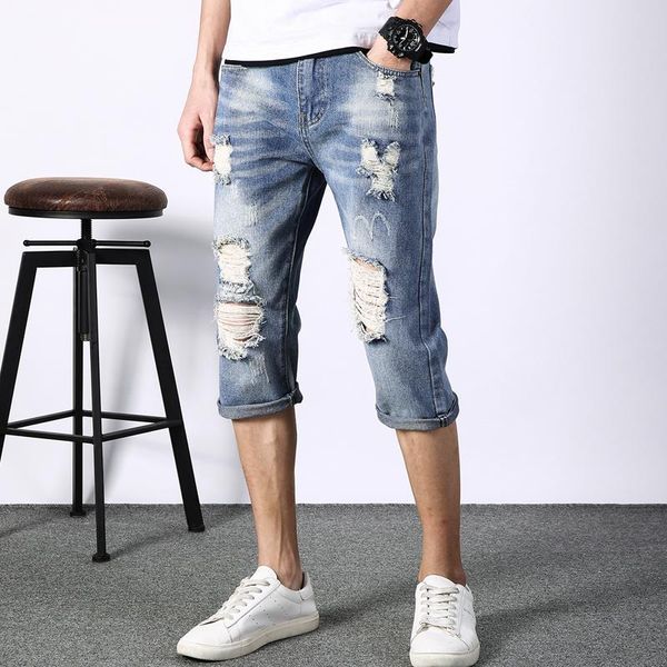 summer men's stretch short jeans fashion casual slim fit ripped shorts male brand pants, White;black
summer men's stretch short jeans fashion casual slim fit ripped shorts male brand pants, White;black