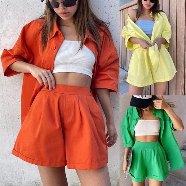 women's tracksuits style women suit set summer loose solid color turn-down collar long sleeve shirt+ short pants for ladies casual sets, Gray
women's tracksuits style women suit set summer loose solid color turn-down collar long sleeve shirt+ short pants for ladies casual sets, Gray