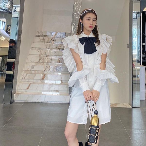 casual dresses women's spring fashion cotton white shirt dress france style elegant bowtie flying sleeve b192, Black;gray
casual dresses women's spring fashion cotton white shirt dress france style elegant bowtie flying sleeve b192, Black;gray