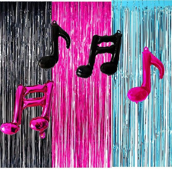 theme birthday decorations party po backdrop, fuchsia black teal foil curtains/music note balloons for decoration
theme birthday decorations party po backdrop, fuchsia black teal foil curtains/music note balloons for decoration