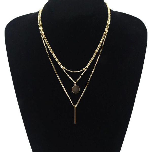 

pendant necklaces trendy geometric metal stick sequin multilayer necklace women fashion gold color tassel clavicle chain jewelry, Silver