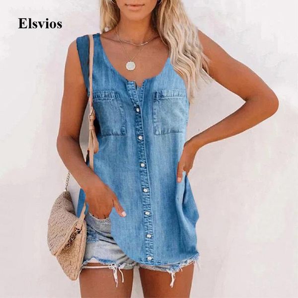 women's blouses & shirts 2021 fashion elegant pockets solid shirt blusa casual v neck button vintage denim blouse tank women summer sle, White
women's blouses & shirts 2021 fashion elegant pockets solid shirt blusa casual v neck button vintage denim blouse tank women summer sle, White