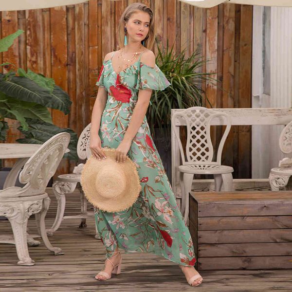 dresses spring and summer women's chiffon print short sleeve off shoulder suspender long dress, Black;gray
dresses spring and summer women's chiffon print short sleeve off shoulder suspender long dress, Black;gray