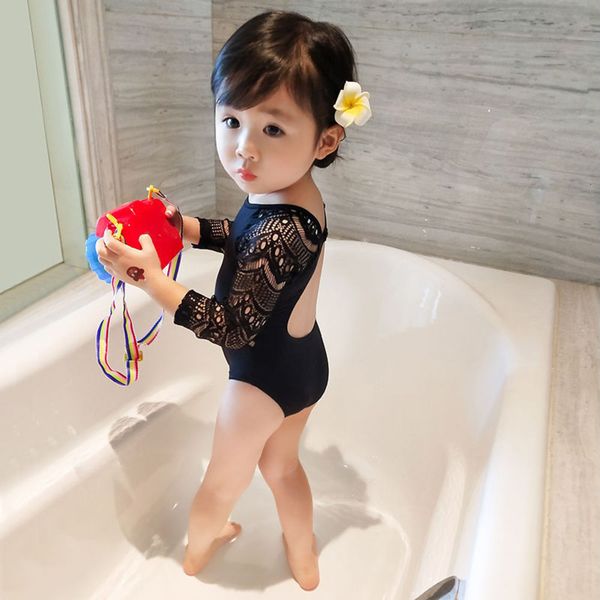 girls' swimsuit children's wear summer princess one-piece black lace girl baby long sleeve swimming., Blue
girls' swimsuit children's wear summer princess one-piece black lace girl baby long sleeve swimming., Blue